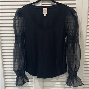 Cinq à Sept Black Sheer Sleeve Blouse